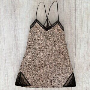 VICTORIA'S SECRET Leopard Print Black Lace Nightgown Chemise Slip Lingerie S